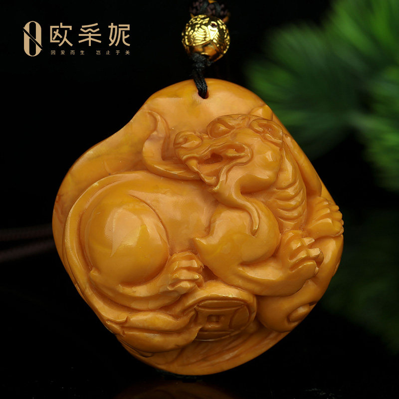 蜜蜡吊坠【收藏孤品貔貅挂坠】天然老花蜡原矿琥珀鸡油黄满蜜挂坠