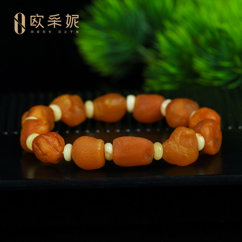 蜜蜡手串【原皮海漂籽料】天然无优化原石琥珀带皮全皮手链孤品