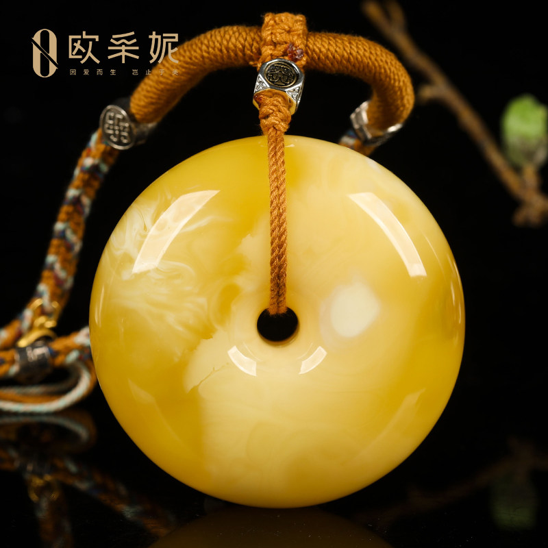 欧采妮蜜蜡吊坠【珍藏飘花大平安扣】天然白花蜜满蜜挂链挂坠孤品