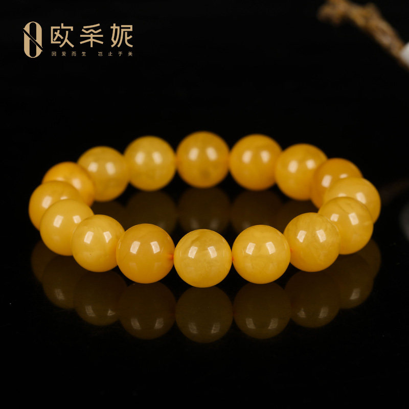 欧采妮蜜蜡手串【珍藏孤品】天然琥珀圆珠满密无优化鸡油黄手链