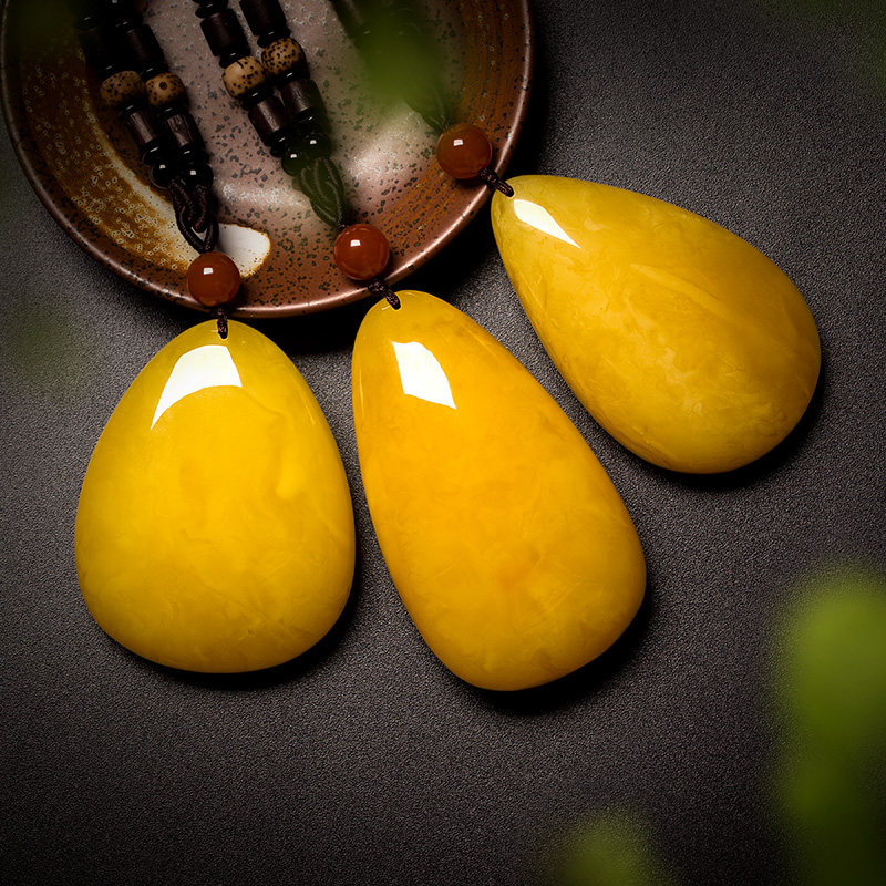 天然蜜蜡水滴吊坠锁骨链琥珀挂件毛衣链长款鸡油黄密蜡配饰品项链
