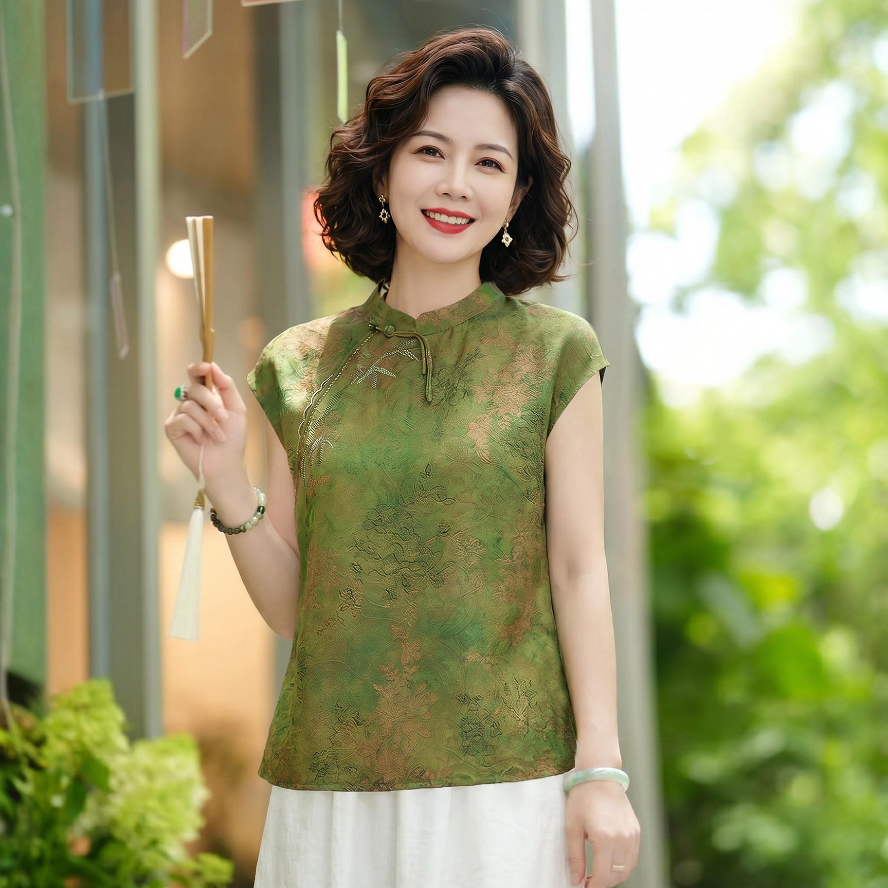 新中式香云纱上衣扎染立领盘扣无袖高级感中年妈妈装洋气减龄小衫图片