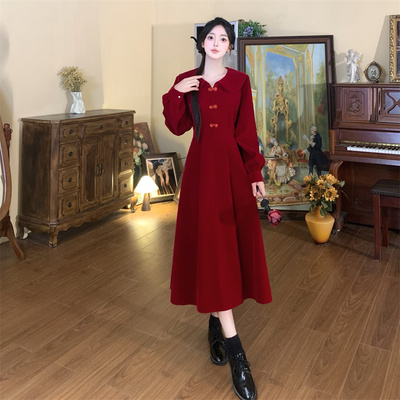 喜庆红色修身显瘦气质礼服连衣裙