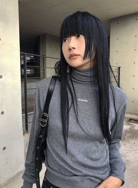 ACME GROUND高领撞色字母刺绣针织衫袖口卷边简约打底套头上衣