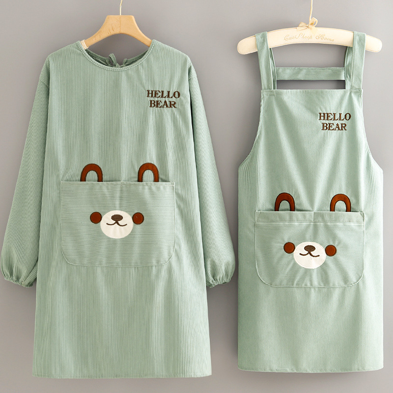 罩衣女新款长袖带袖围裙厨房衣服家用护衣防水防污反穿春秋款秋冬