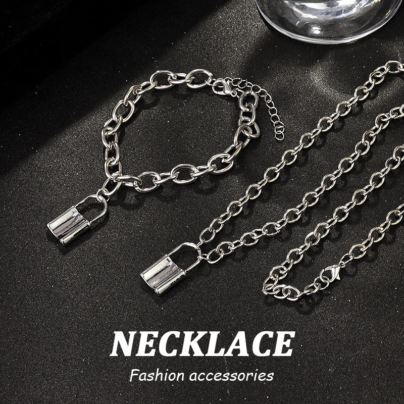 欧美跨境个性创意时尚锁扣吊坠手链小众设计简约情侣项链手饰新款