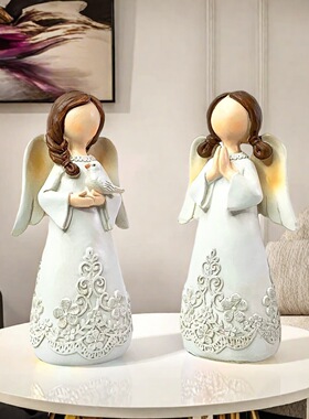 北欧复古祈祷天使摆件家居卧室树脂电视柜装饰品雕塑带翅膀小天使