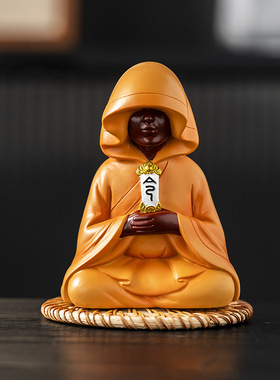 清风碑王金色连帽和尚供奉摆件