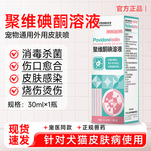 宠物猫咪狗狗皮肤病外伤溃烂感染消炎猫藓狗癣聚维酮碘杀菌消毒