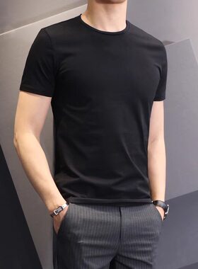 纯色青少年打底衫T恤夏季透气男装体恤上衣短袖冰丝白色尾货