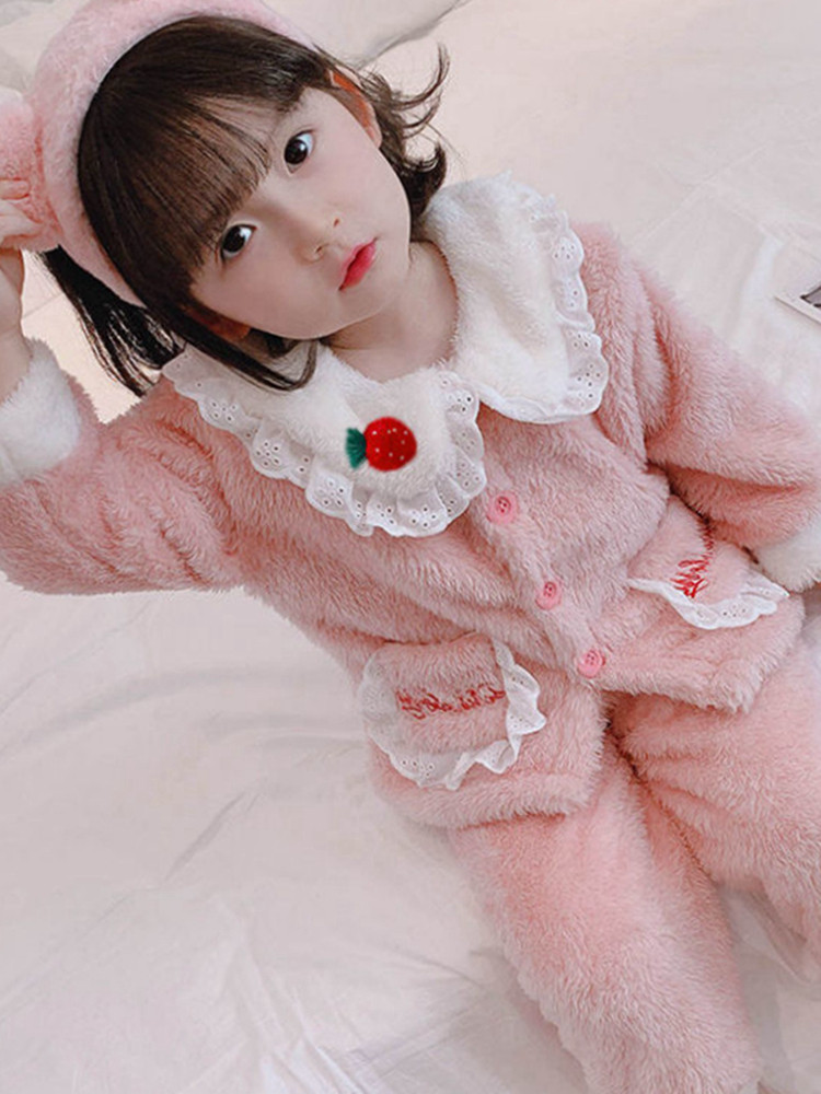 GIRLS AUTUMN AND WINTER CLOTHES LOUNGEWEAR SET 2024 NEW BABY FLEECE THICKENED FLANNEL PAJAMAS SMALL AND MEDIUM CHILDRENS OUTFITS