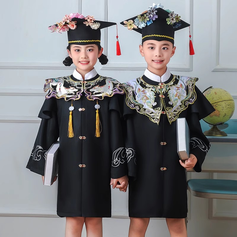 新中式儿童博士服学士服刺绣云肩儿童演出服