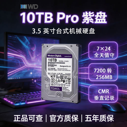 西部数据监控级硬盘紫盘pro10TB