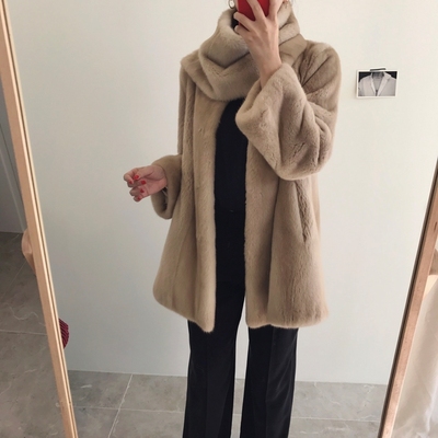 圆领中长款保暖时尚仿貂皮大衣女