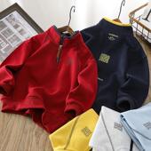 男童加绒卫衣秋冬款 衫 2025新款 半拉链儿童立领上衣中大童红色长袖