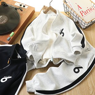 男童加绒运动套装秋冬2025新款儿童帅气时髦两件套小少爷休闲衣服