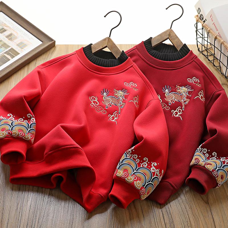 男童加绒卫衣冬装2025兔毛绒