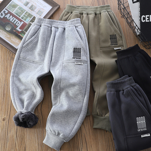 男童加绒加厚裤子秋冬2025新款儿童保暖帅气卫裤中大童运动长裤潮