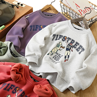 男童加绒卫衣秋冬2025新款卡通印花儿童圆领加厚上衣中大童衣服潮