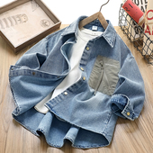 儿童洋气衬衣长袖 2026新款 中大童帅气翻领外套 春秋装 男童牛仔衬衫