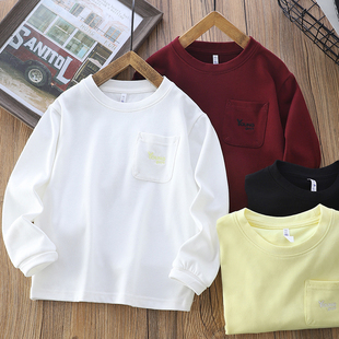 男童长袖T恤秋装2025新款儿童时尚纯色打底衫中大童百搭春秋上衣