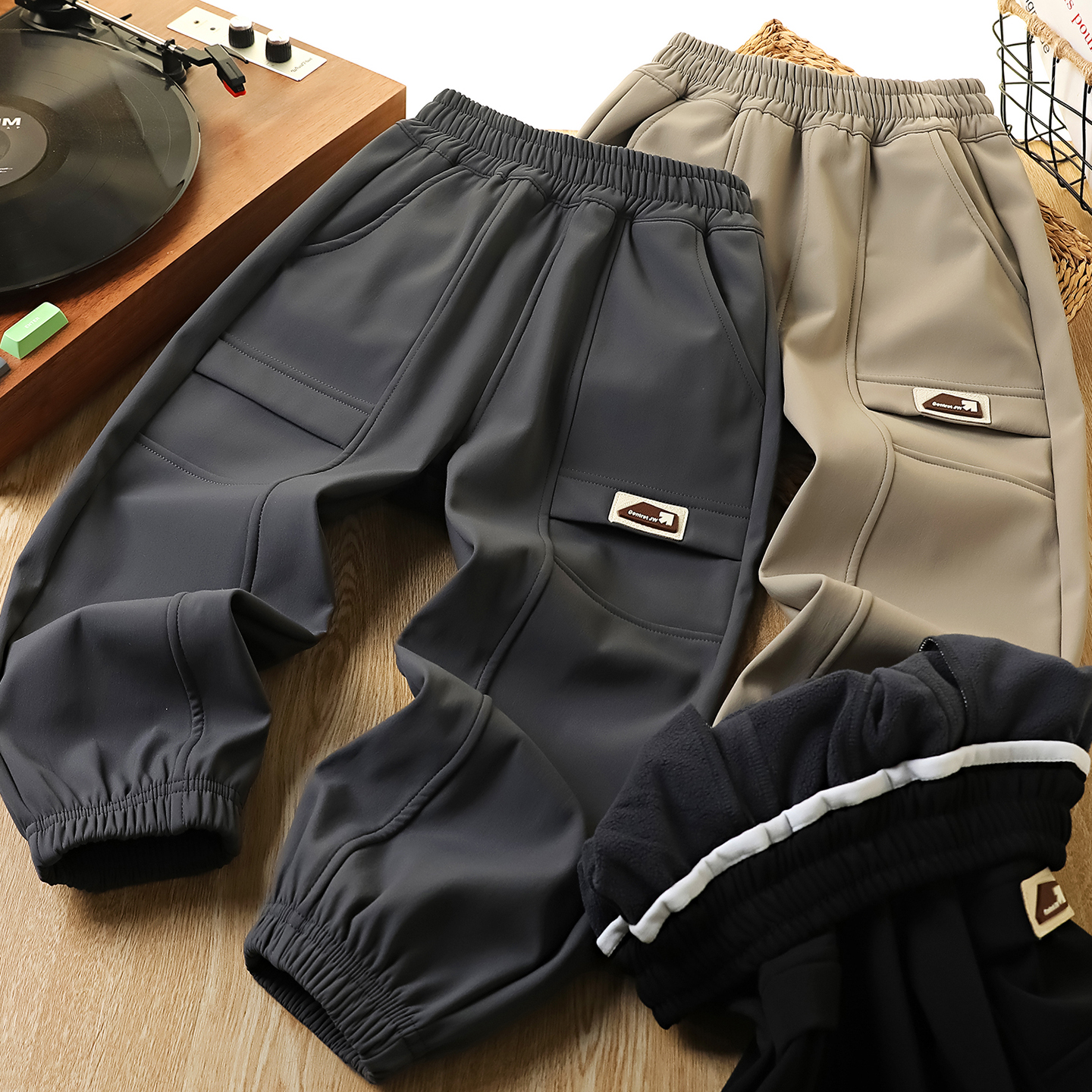 男童加绒裤子秋冬2025新款工装裤