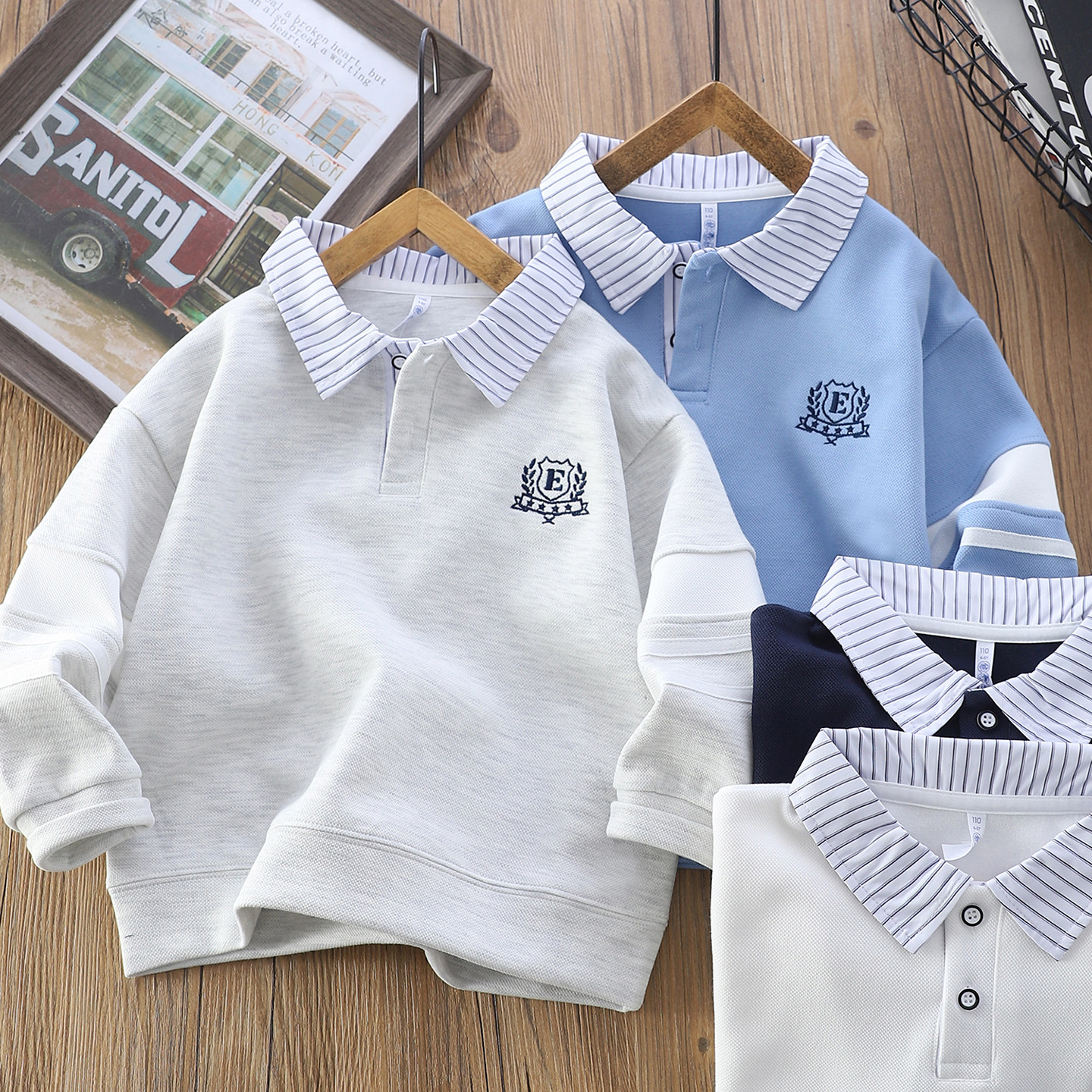 男童卫衣春秋装2026新款儿童学院风翻领polo衫中大童洋气百搭上衣