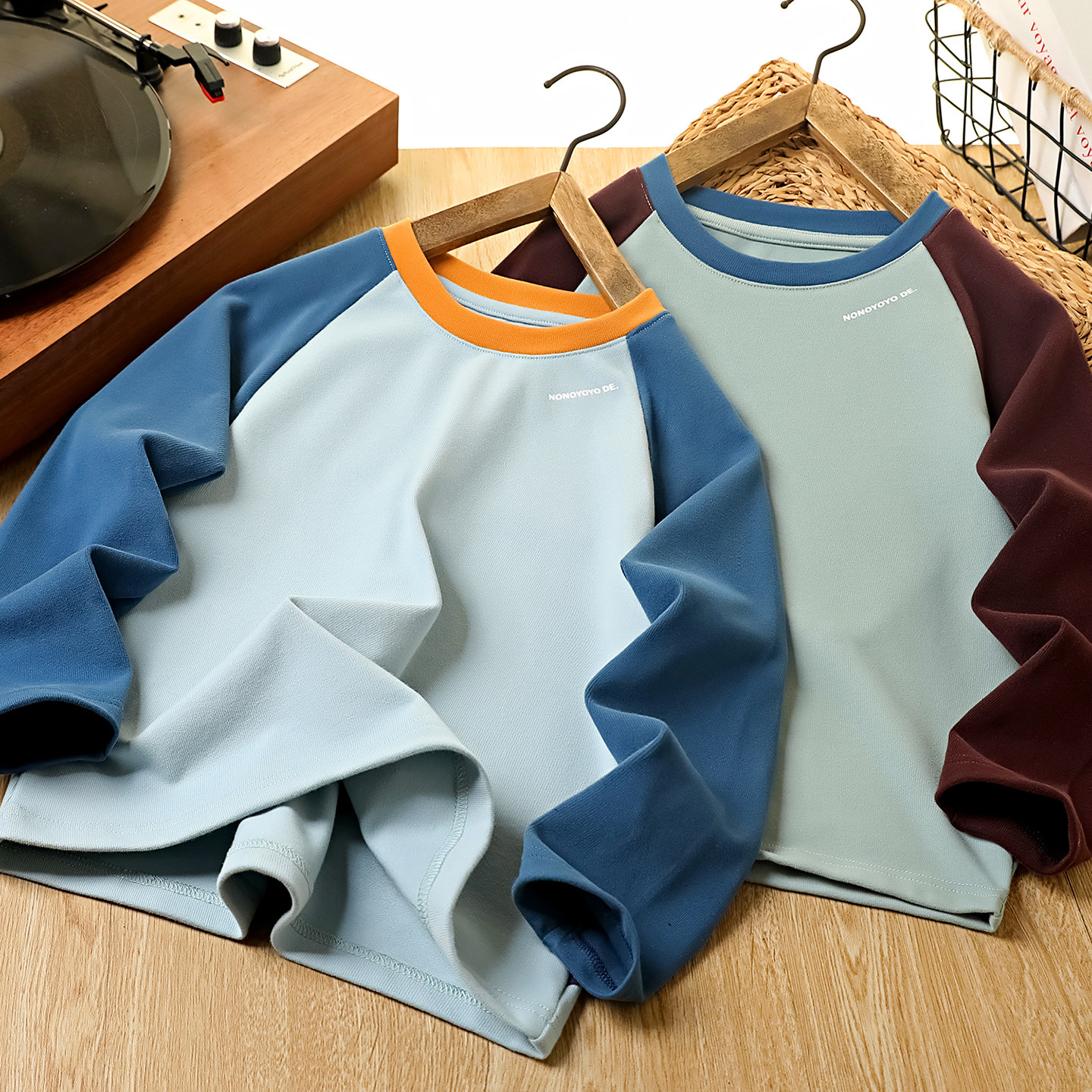 男童长袖T恤春秋2026新款儿童插肩袖圆领打底衫中大童时髦上衣潮