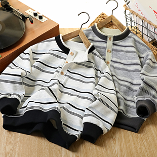 男童春秋polo衫长袖2025新款帅气儿童条纹时尚卫衣中大童休闲衣服