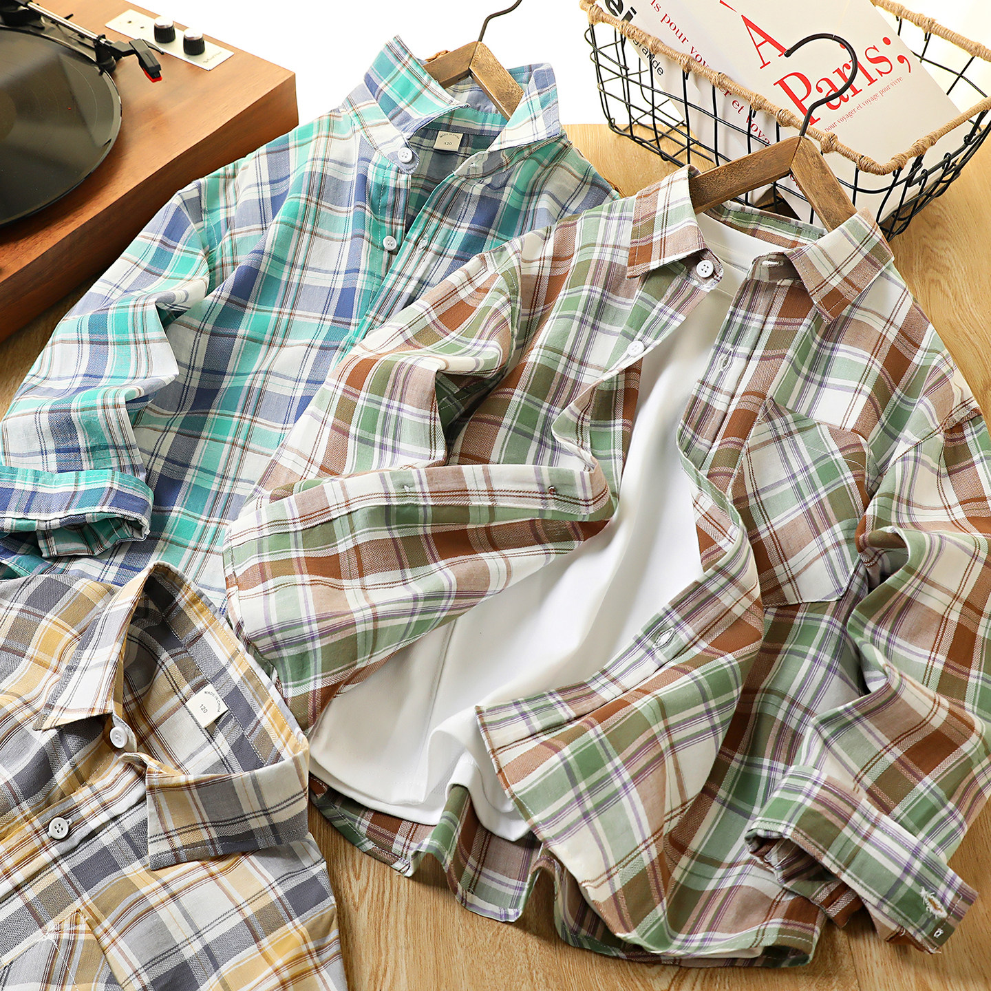 男童格子衬衫春秋装2026新款纯棉洋气儿童翻领衬衣外套中大童上衣