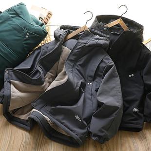 【清仓】男童加绒冲锋衣秋冬新款儿童连帽上衣中大童保暖防风外套