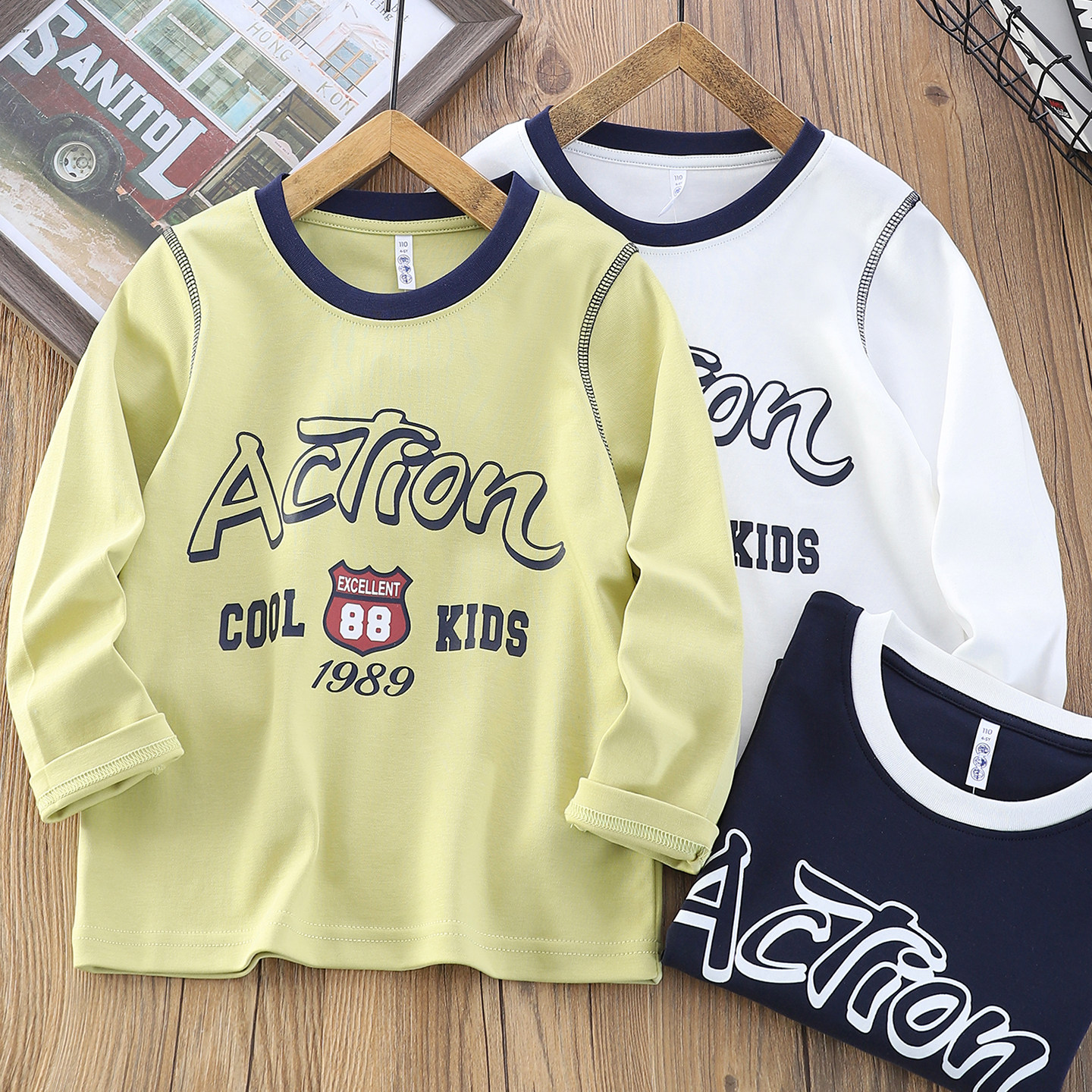 男童纯棉长袖T恤春秋2026新款儿童字母印花打底衫中大童休闲上衣