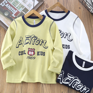男童纯棉长袖T恤春秋2026新款儿童字母印花打底衫中大童休闲上衣