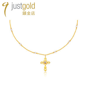 气质1420021Y justgold镇金店浪漫十架黄金足金项链套链女时尚