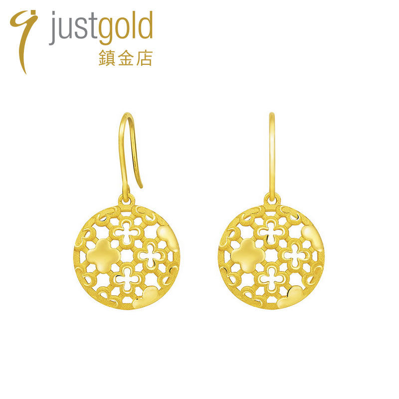 justgold镇金店繁花盛放足金黄金耳钩耳环耳线1321851Y