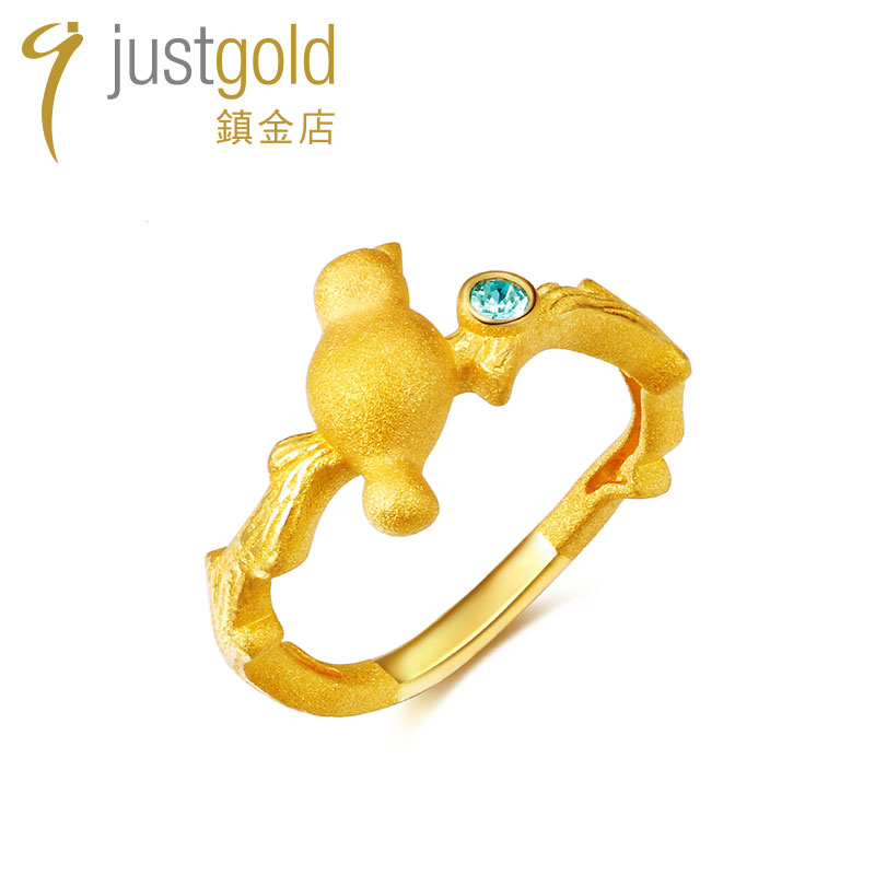 justgold镇金店鸟语足金黄金戒指