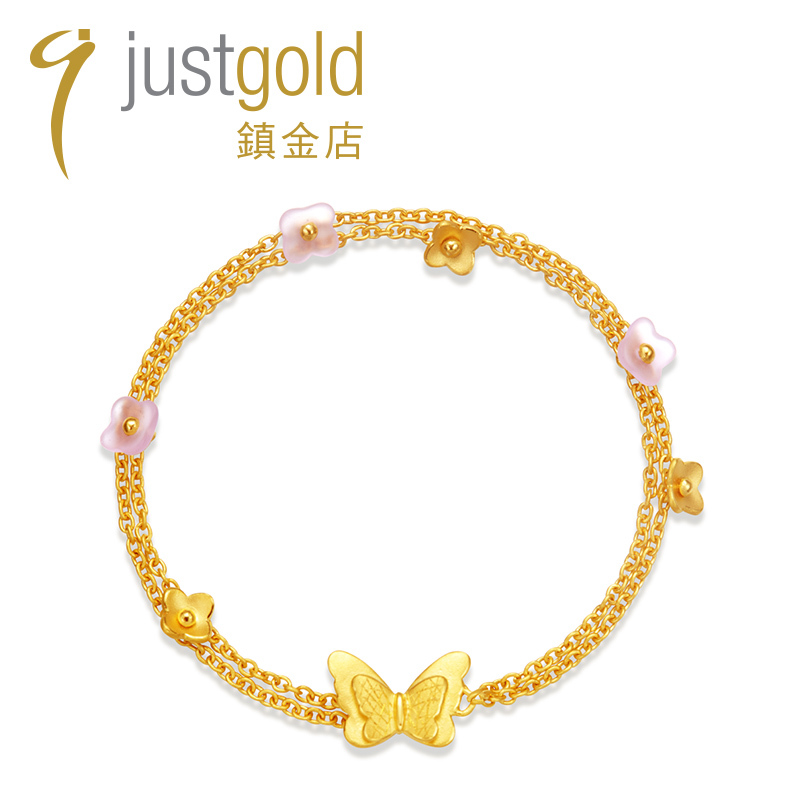 justgold鎮金店蝶恋花黄金足金手链手镯简约大方时尚个性120876