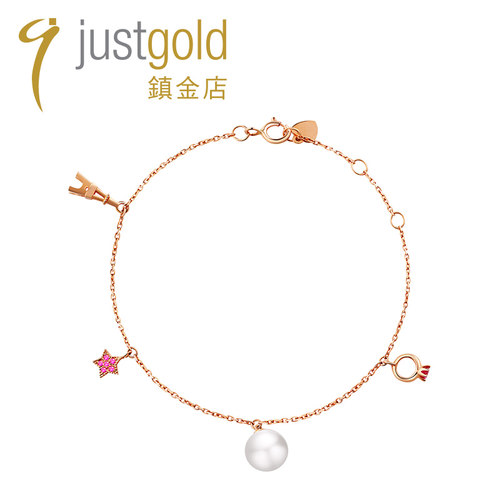 justgold镇金店时尚系列18K玫瑰色黄金手链气质7225872R