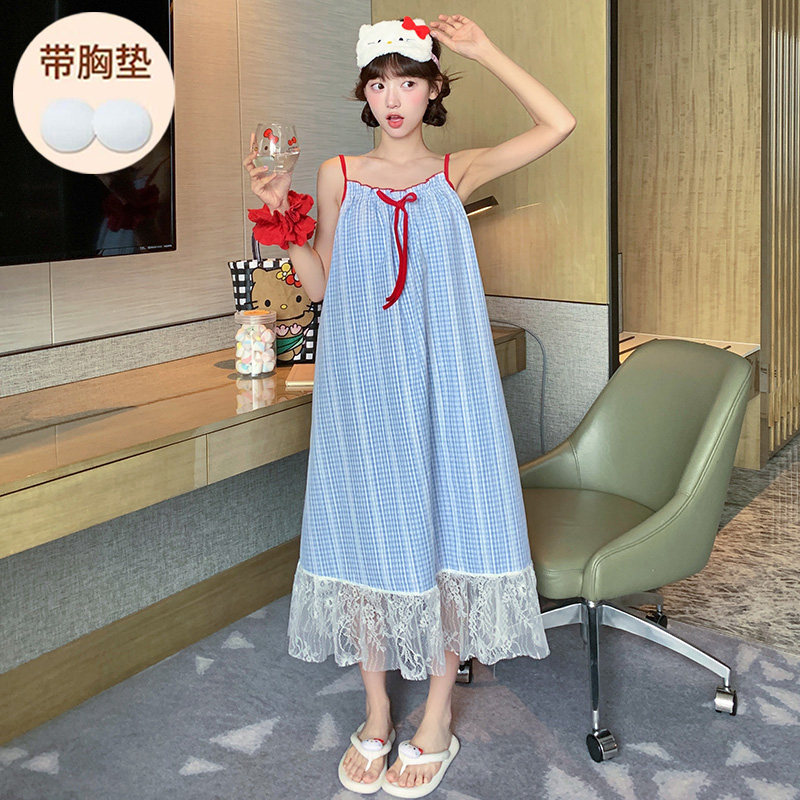 睡裙女夏款公主风吊带睡裙甜美纯欲风中长款睡衣夏季小清新家居服