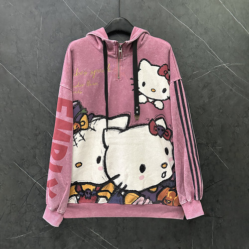 秋冬甜美可爱卡通kt猫连帽卫衣女