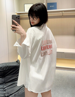 2026春夏休闲百搭重工字母烫钻刺绣长袖衬衫女中长款韩系衬衣上衣