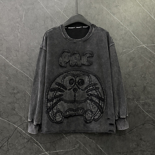 卡通贴布刺绣机器猫圆领卫衣女