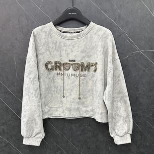 圆领小个子长袖 卫衣女宽松时尚 上衣 重工镶钻眼镜短款 2025春秋新款