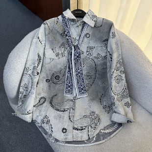 2025秋季重工新款烫钻牛仔长袖衬衫外套女宽松休闲时尚中长款上衣