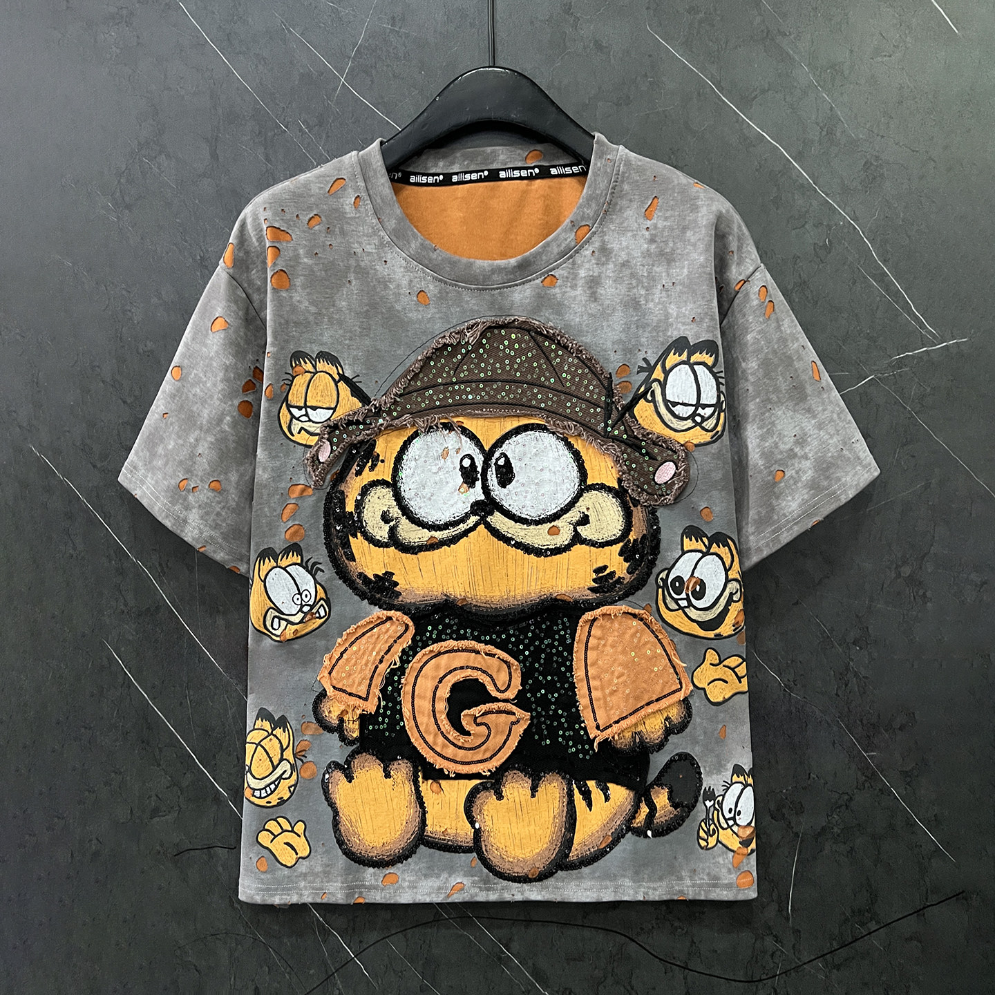 破洞设计感卡通贴布刺绣短袖T恤女春夏新款宽松休闲小个子上衣潮