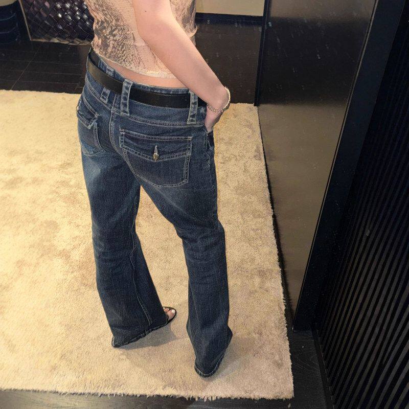 SUNONEON 猫须磨白修身微喇牛仔裤女秋新美式复古休闲低腰裤子
