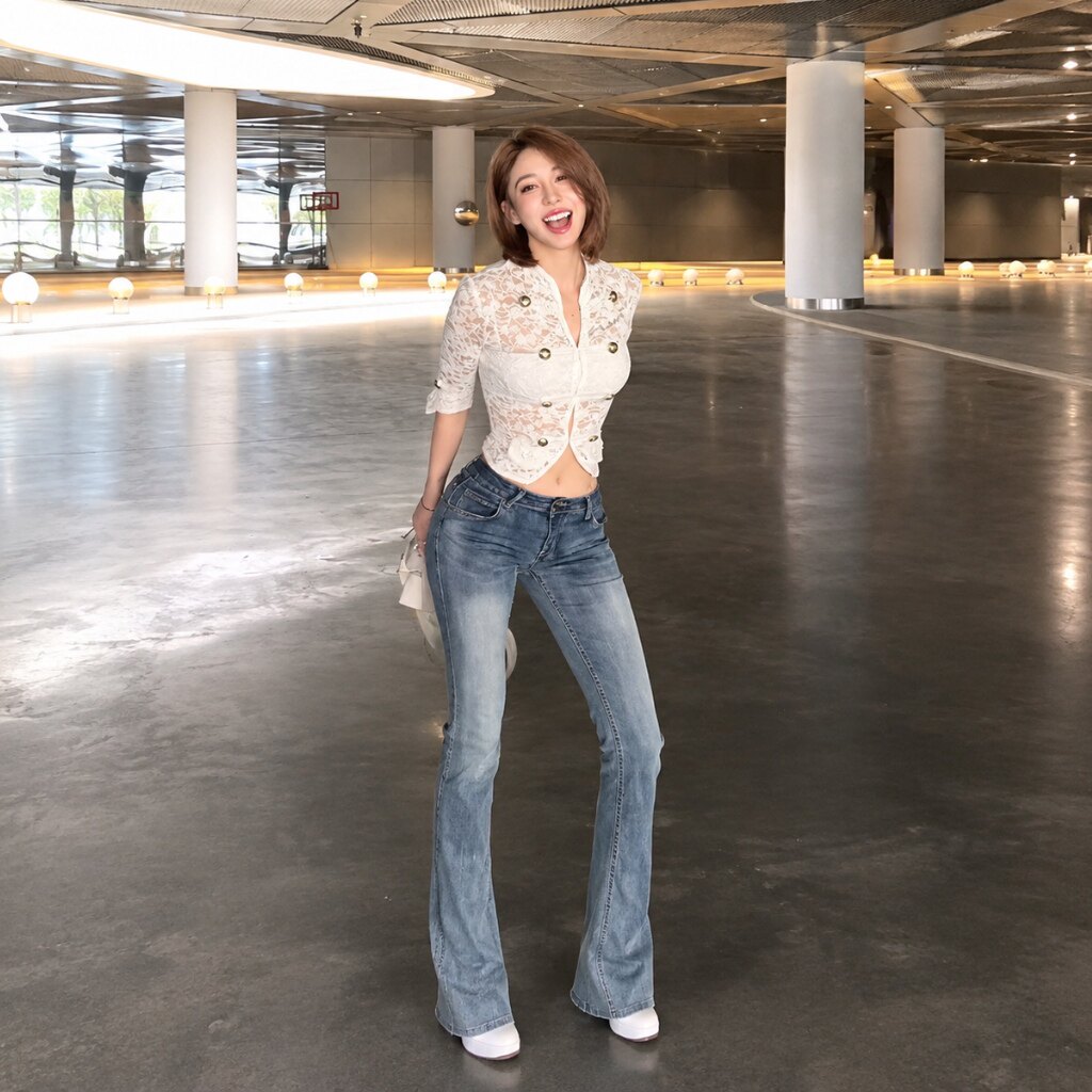 安吉丽娜同款法式修身V领蕾丝衫