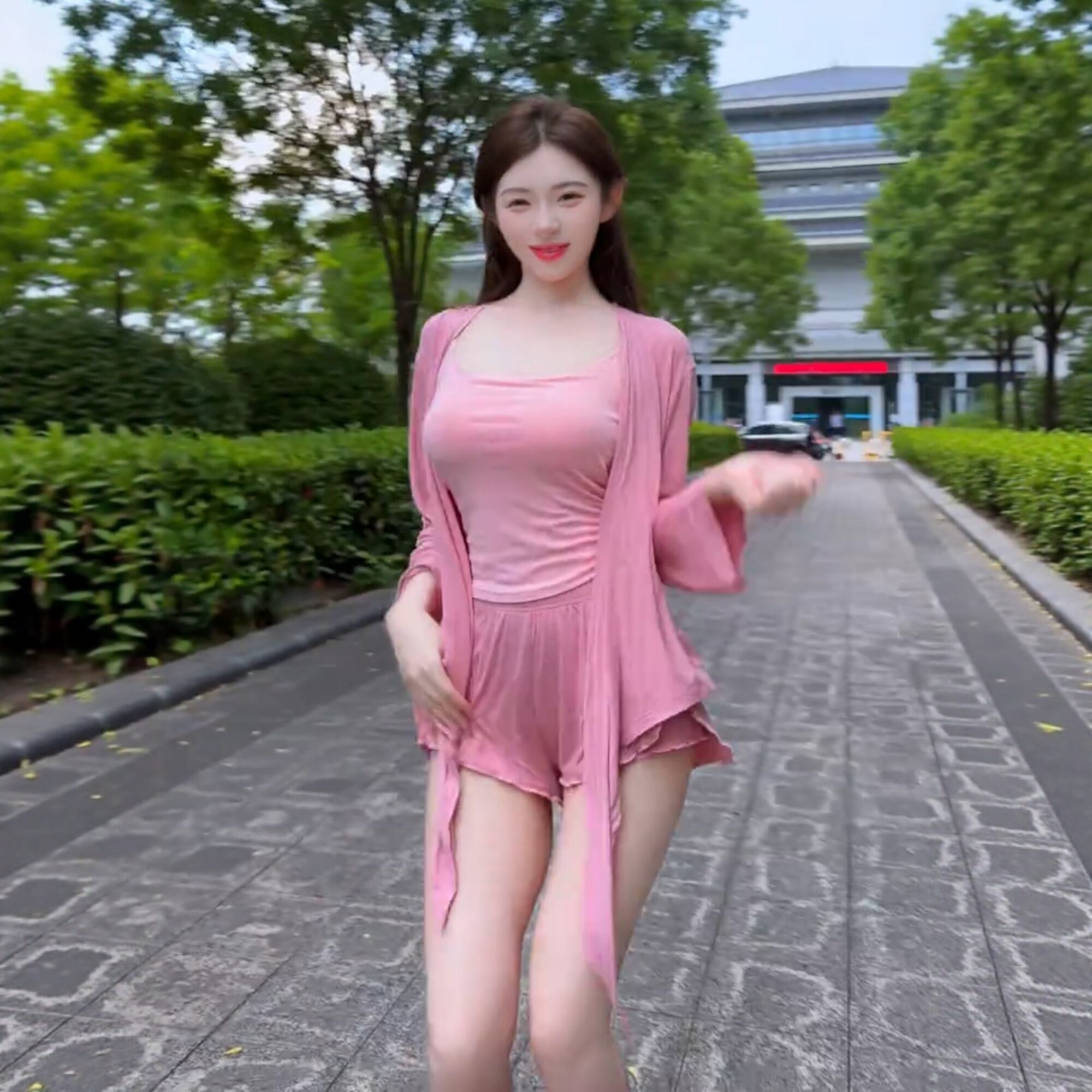 小妮同款夏季粉色温柔风三件套