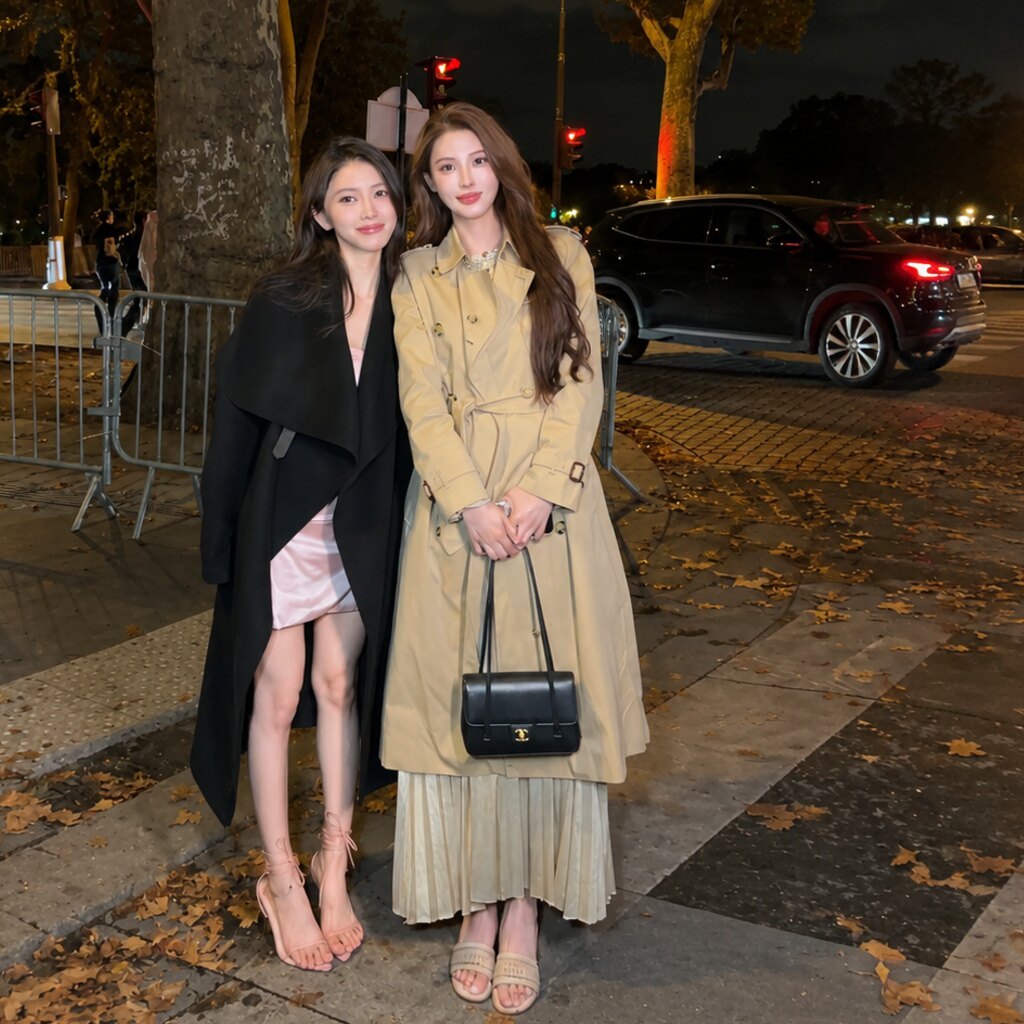 韩系复古双排扣长款收腰风衣女