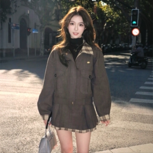 我叫小仙女街拍惟余莽莽灰色两件套毛呢外套半裙套装女秋冬新潮人